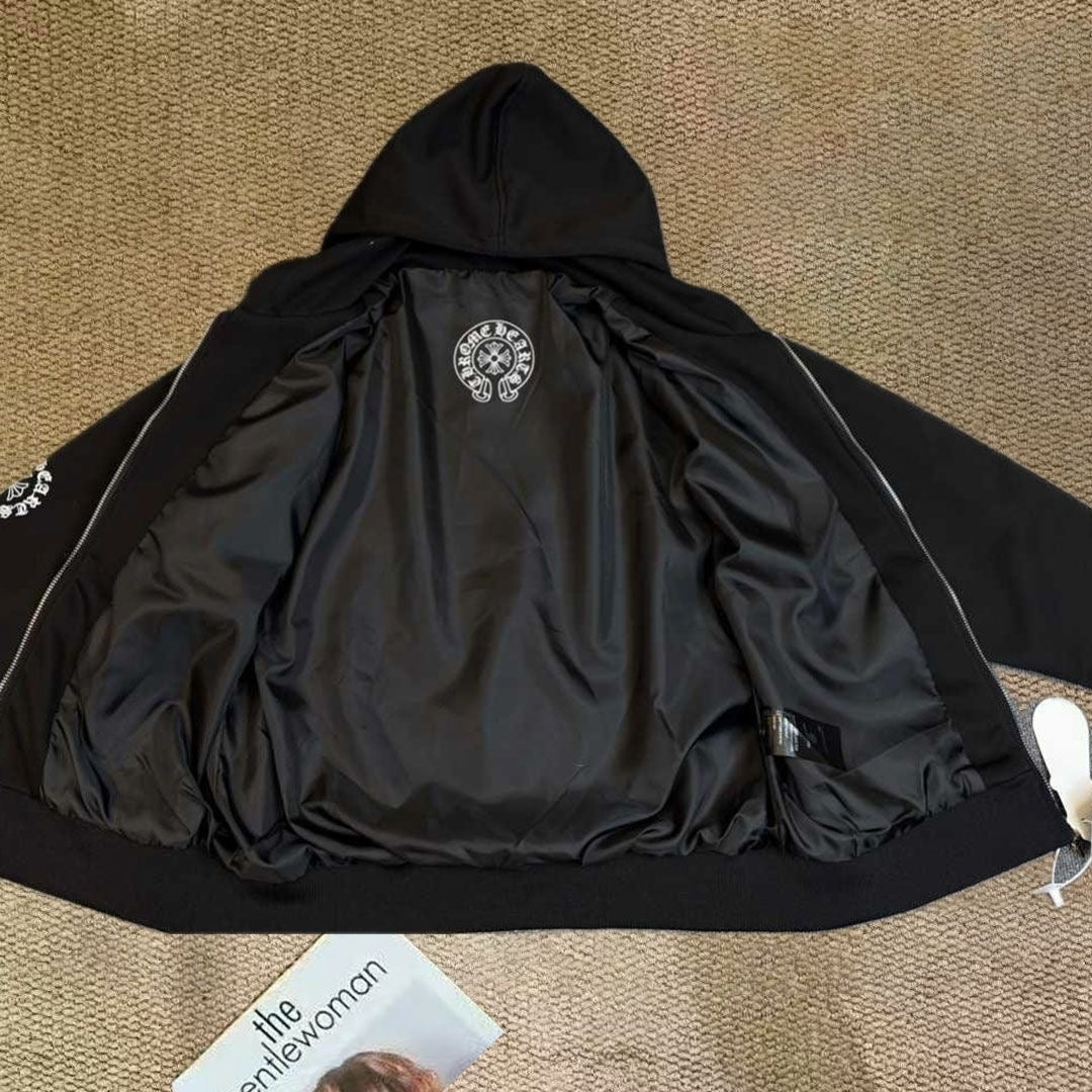 CH brand cross print Sanskrit zip-up hoodie