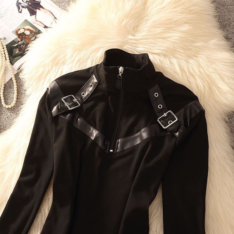 Black Patchwork Design Long-Sleeved