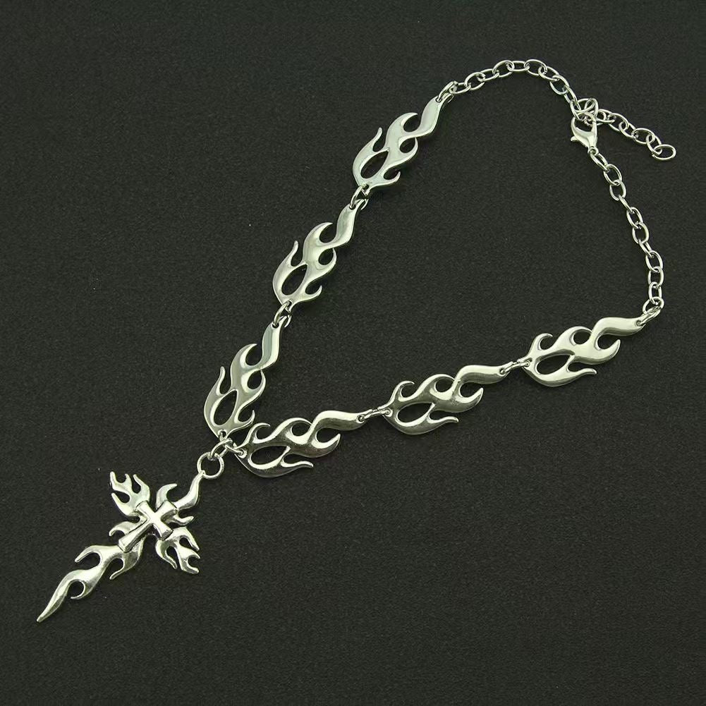 Vintage Flame cross Necklace