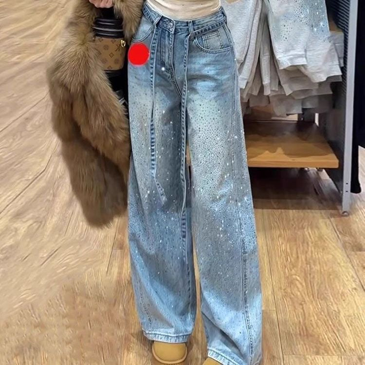 American retro starry rhinestone patchwork jeans
