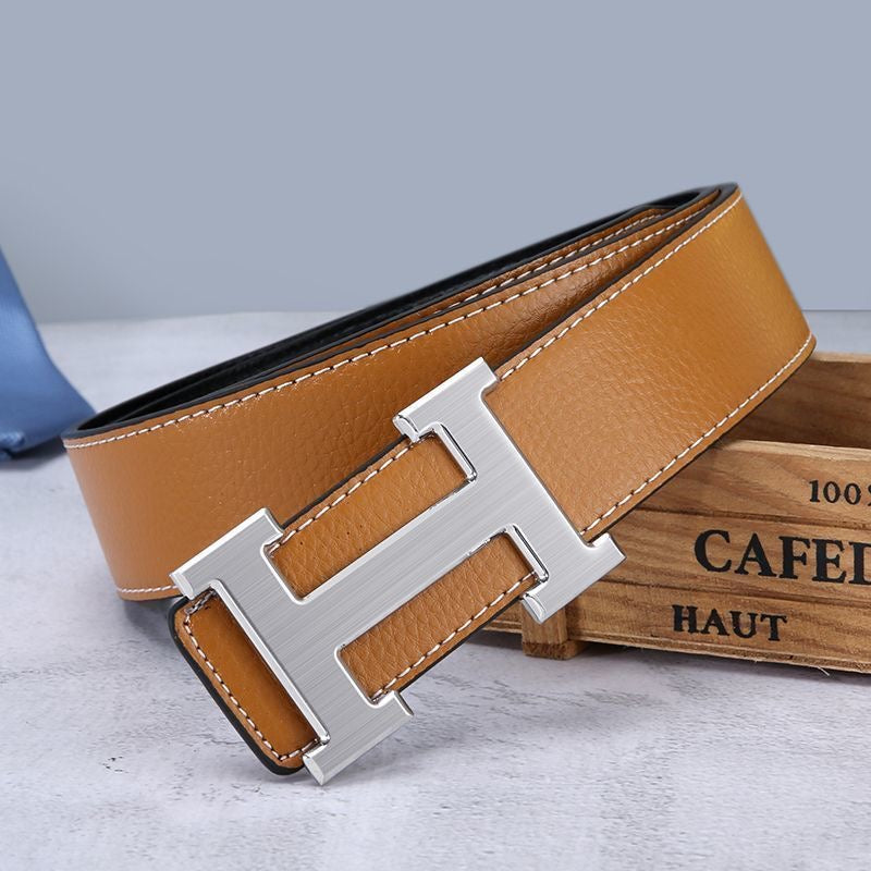 H-buckle leather belt