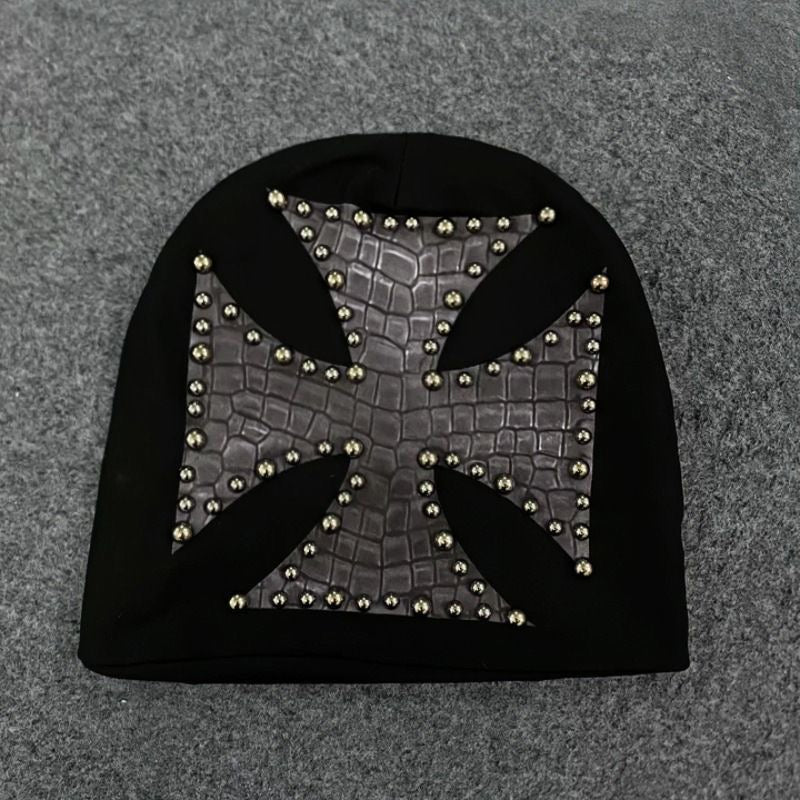 Leather Crossed round Beanie