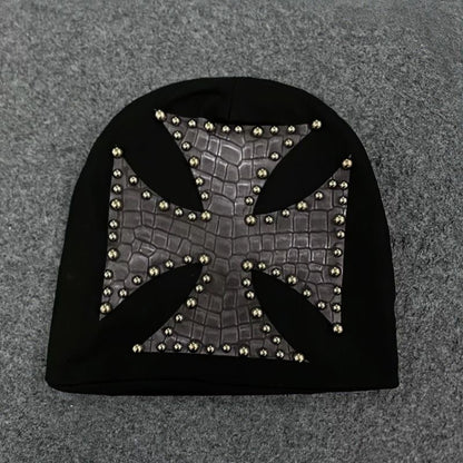 Leather Crossed round Beanie