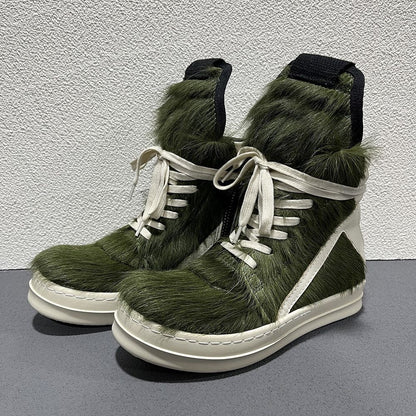 RO High-Top Inverted Triangle Thick Sole and horsehair Sneaker