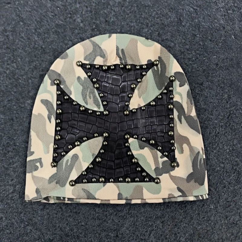 Leather Crossed round Beanie