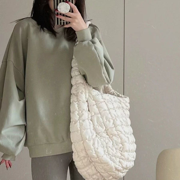 Quilted Nylon Shoulder Tote