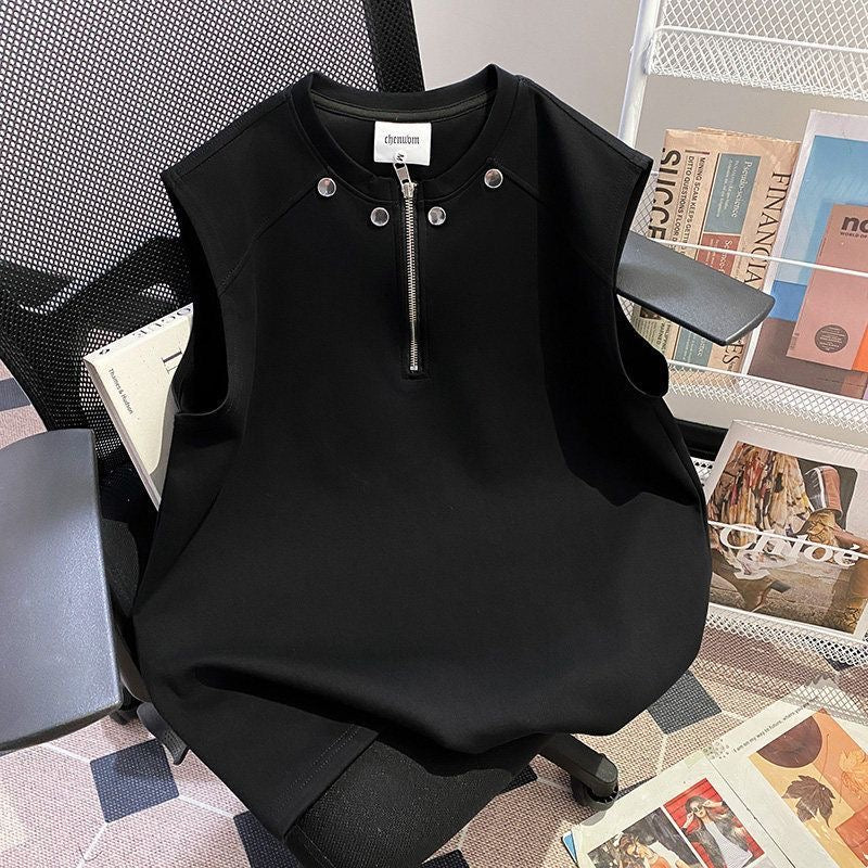 Black half-zip studded vest