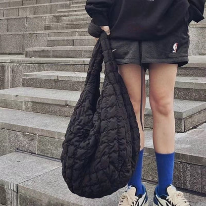 Quilted Nylon Shoulder Tote