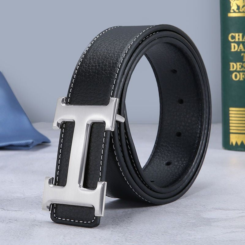 H-buckle leather belt