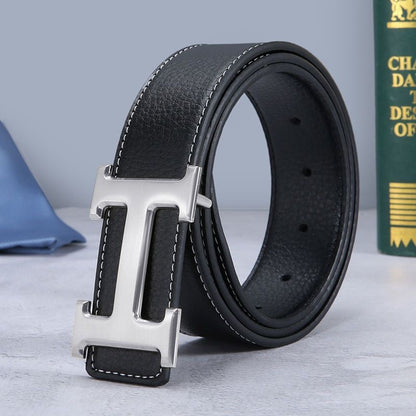 H-buckle leather belt