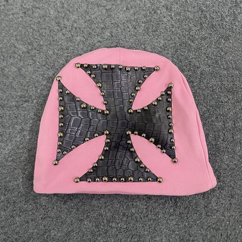 Leather Crossed round Beanie