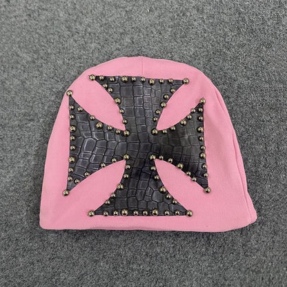 Leather Crossed round Beanie