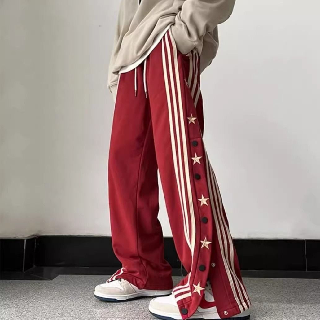 American retro embroidered hip-hop striped button-down pants