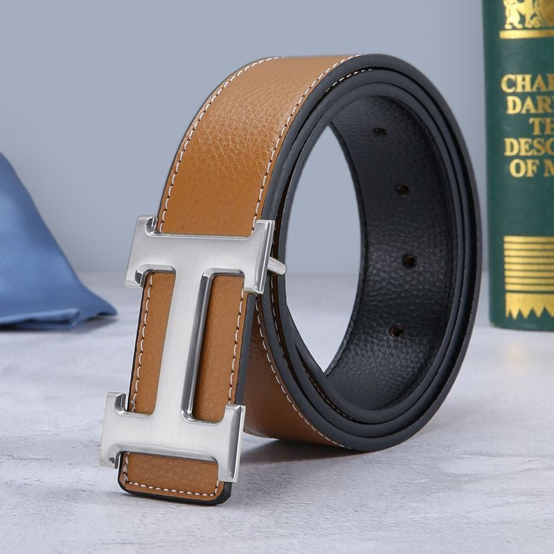 H-buckle leather belt