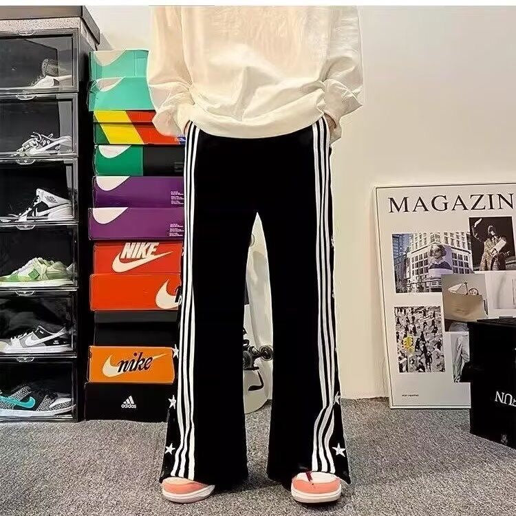 American retro embroidered hip-hop striped button-down pants