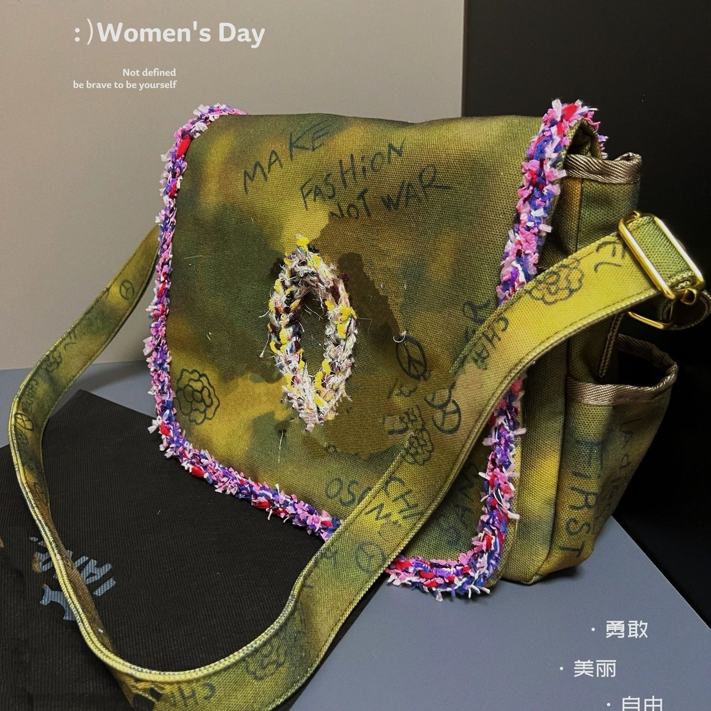 Anti-war CC handmade woven crossbody bag