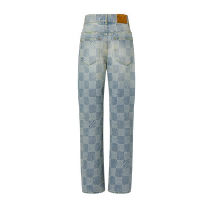 LV-American high-street retro checkered flared jeans,