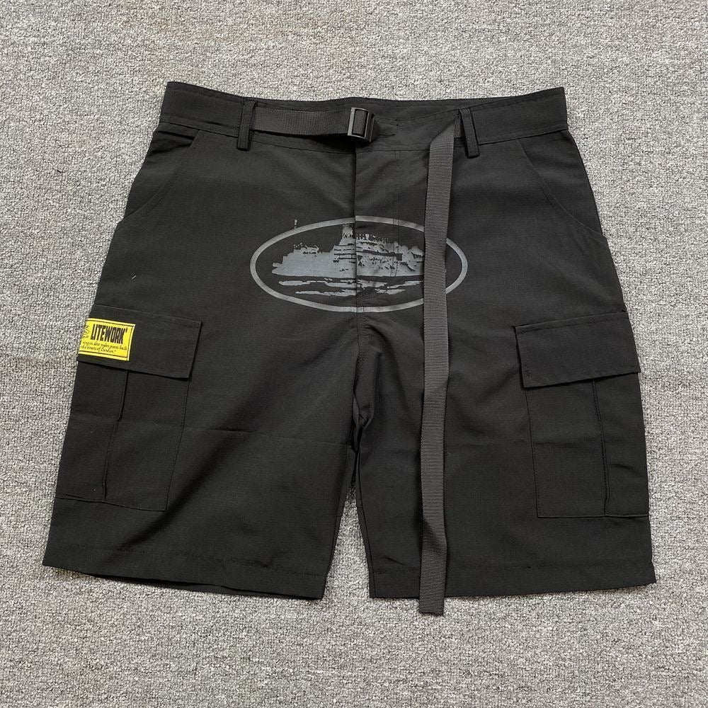 Corteiz Demon Island cruise-printed American streetwear shorts