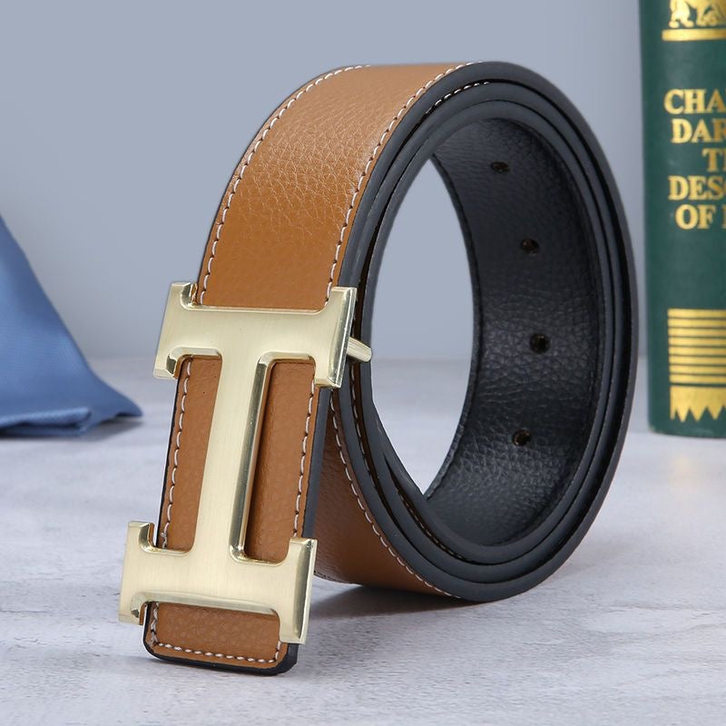 H-buckle leather belt