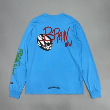 CH Blue English Graffiti fashion print T-shirt