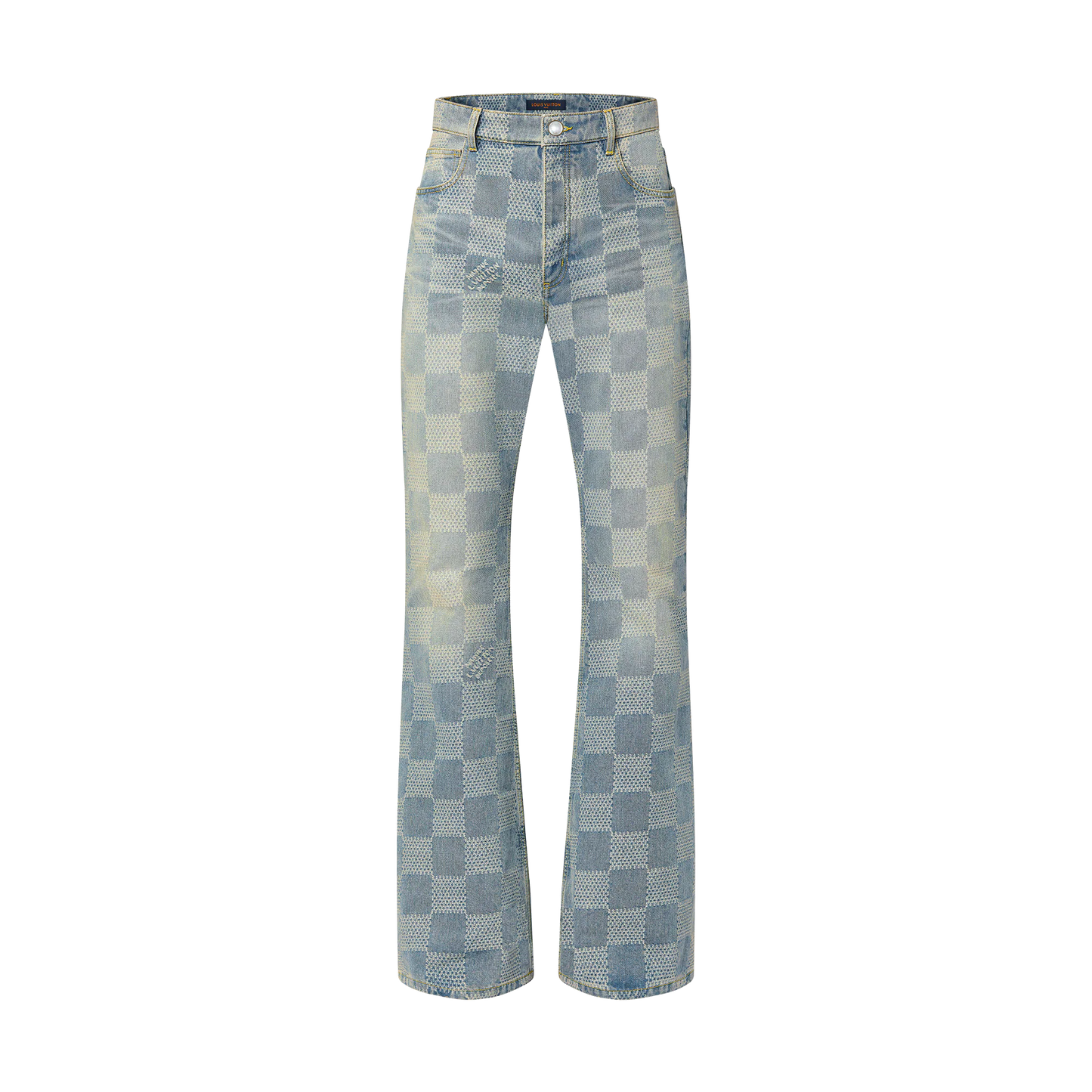 LV-American high-street retro checkered flared jeans,