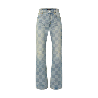LV-American high-street retro checkered flared jeans,
