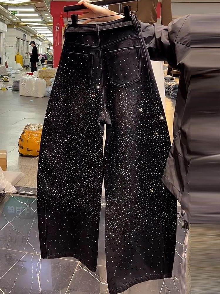American retro starry rhinestone patchwork jeans