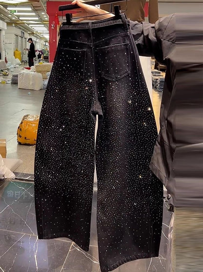 American retro starry rhinestone patchwork jeans