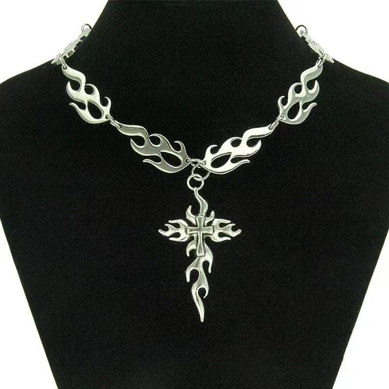 Vintage Flame cross Necklace