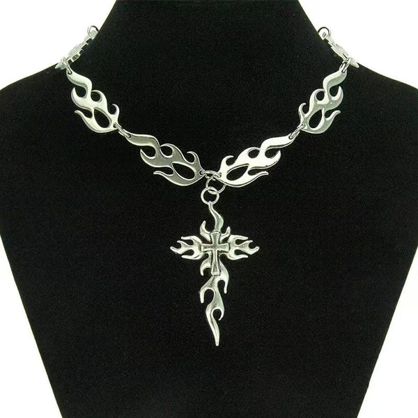 Vintage Flame cross Necklace