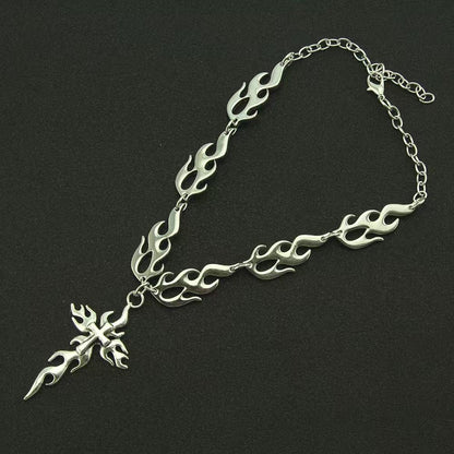 Vintage Flame cross Necklace