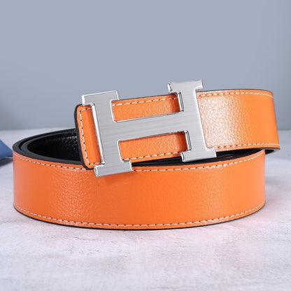 H-buckle leather belt