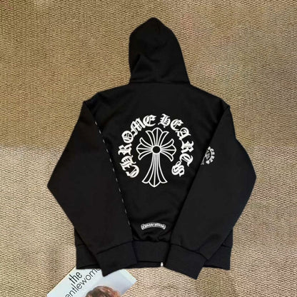 CH brand cross print Sanskrit zip-up hoodie