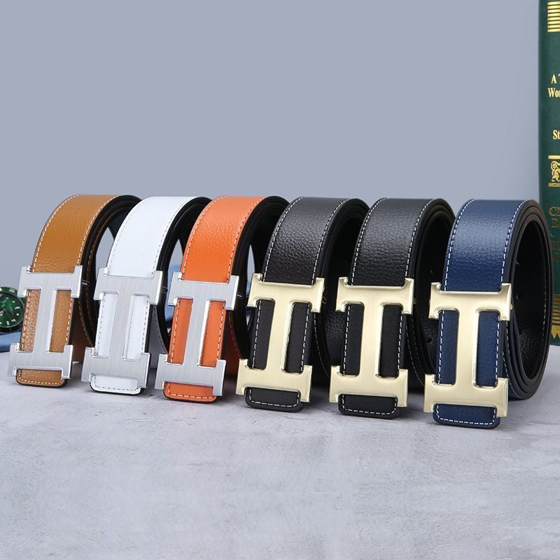 H-buckle leather belt