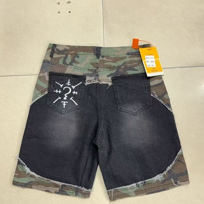 Retro Patchwork Camouflage Ripped Jeans