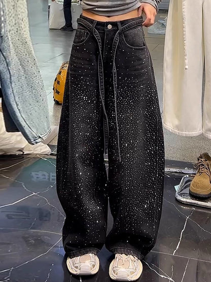 American retro starry rhinestone patchwork jeans