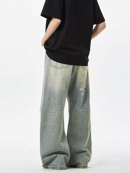 American dirty distressed patch baggy jeans