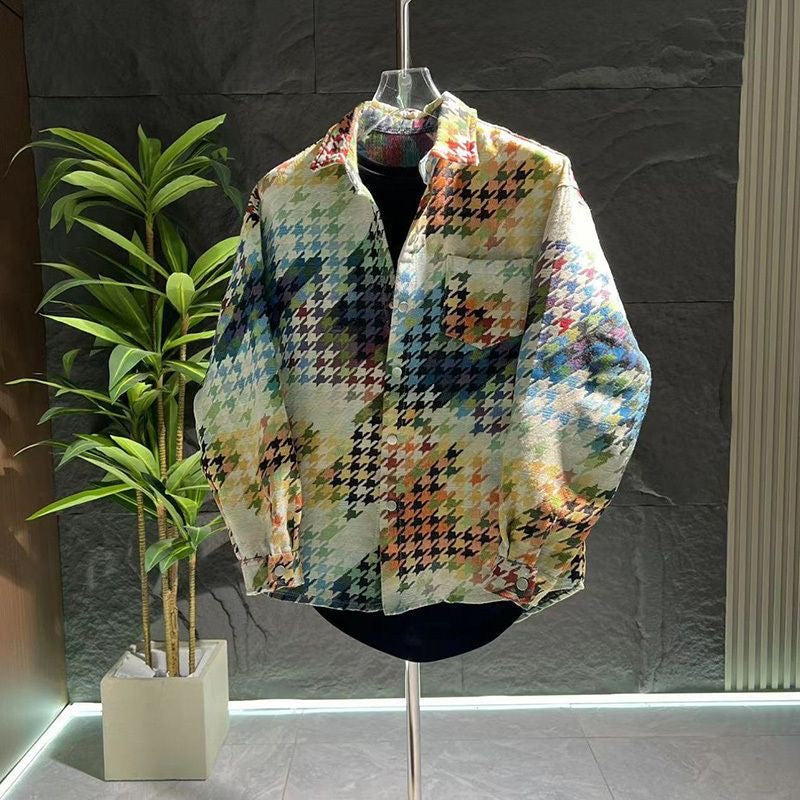 Houndstooth Color Casual long sleeve shirt