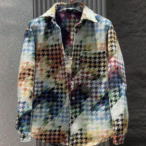 Houndstooth Color Casual long sleeve shirt