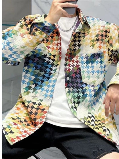 Houndstooth Color Casual long sleeve shirt