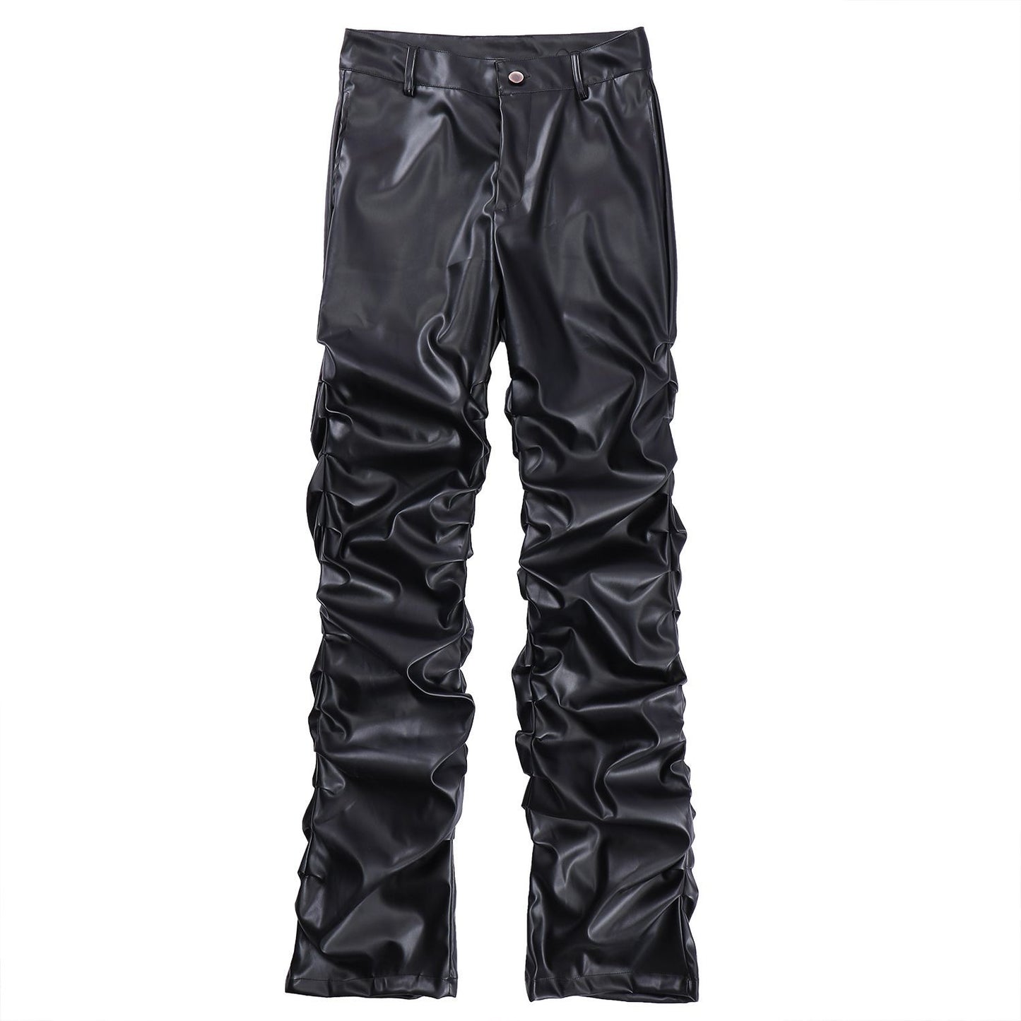 Pleated Loose-Fit PU Leather Pants