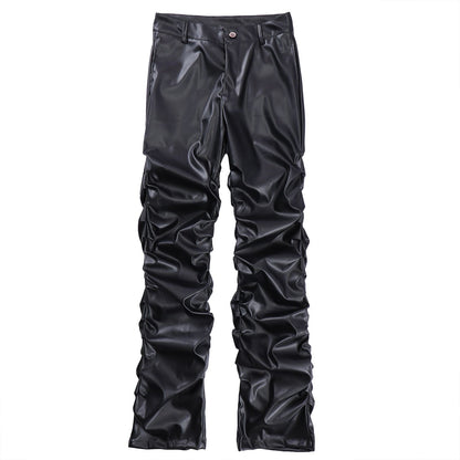 Pleated Loose-Fit PU Leather Pants