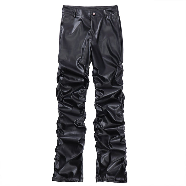 Pleated Loose-Fit PU Leather Pants